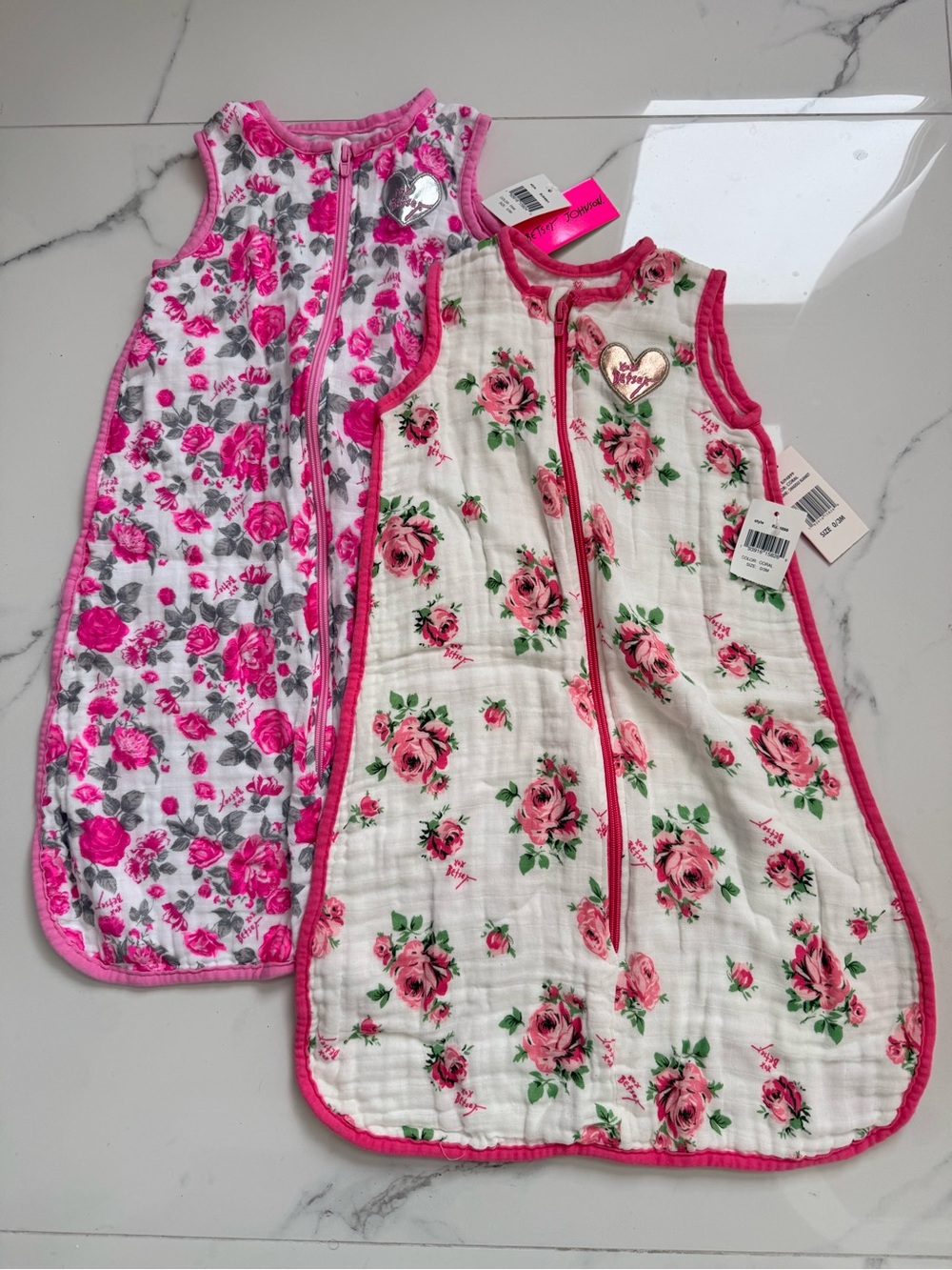 Betsey Johnson Baby Girl 100% Cotton Muslin Swaddle Blanket Sleep Sack Set 0/3M